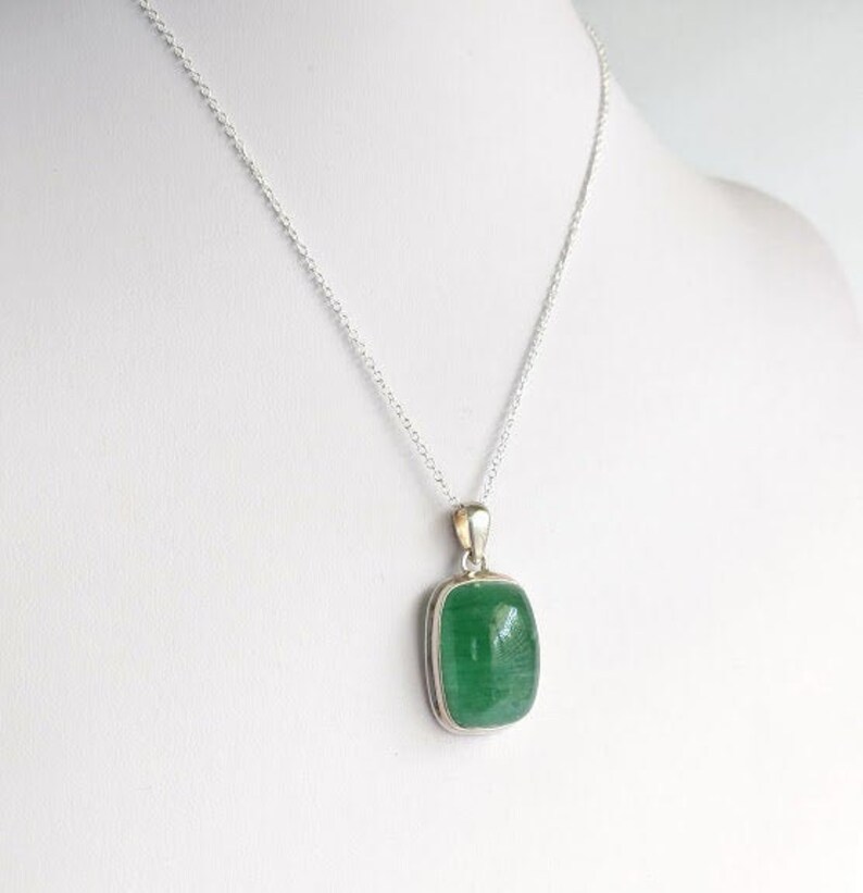 Gift for Women GREEN AVENTURINE 925 Sterling Silver Pendant Stone of Abundance Genuine Crystal and Gemstone Jewelry