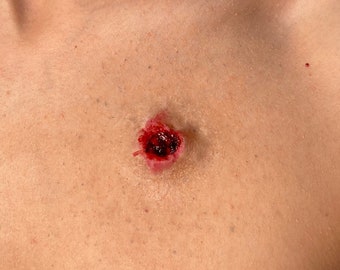 Bullet Hole Wound Prosthetic (Exit Wound) SFX Gelatin Prosthetic for Film, Halloween, Zombie Costume, Special Effects Makeup