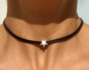 Silver Star Choker Necklace for Women, Wome Necklace, Leather Necklace, Star Necklace, Zamak Necklace, Silver Necklace, Silver Jewelry, Boho