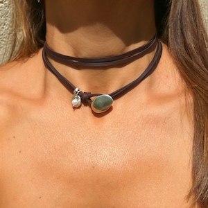 Leather choker necklace, wrap leather necklace for women boho, boho necklace, boho jewelry for women, leather jewelry for women, Endia