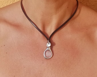 Leather Necklace for women, Leather Choker, Silver Plated Pendant Necklace, Women Jewelry, Women Choker Necklace, Silver Jewelry, Endia