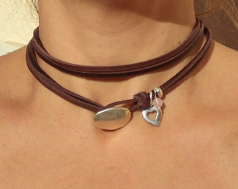 Tan leather choker necklace deals
