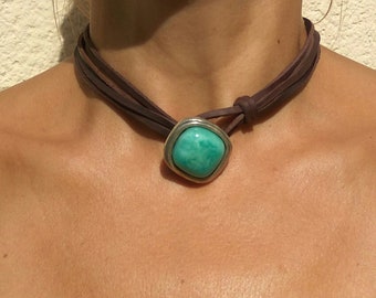 Turquoise Choker Necklace for Women Boho, Turquoise Bohemian Handmade Jewelry, EndiaDesign