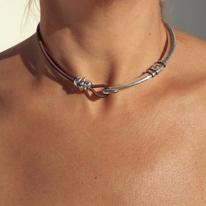 Silver Choker Necklace for Women, Half Silver Necklace, Silver Jewelry, Boho Necklace, Womens Necklaces, Leather Necklace, Silver Choker
