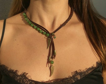 Bijoux bohèmes, collier Lariat pour femme, bijoux bohèmes, bijoux hippies, collier en cuir, collier de pierres, collier de pierres précieuses, collier bohème