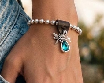 Personalized Dragonfly Bracelet with Freshwater Pearl, Friendship Gift