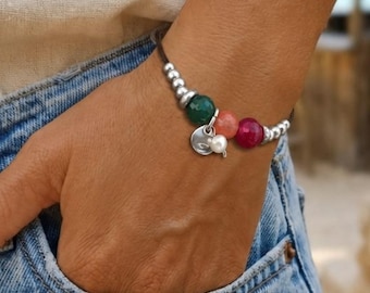 Handmade Natural Agate Bracelet, Freshwater Pearl Bracelet, Boho Jewelry, Gift for Her