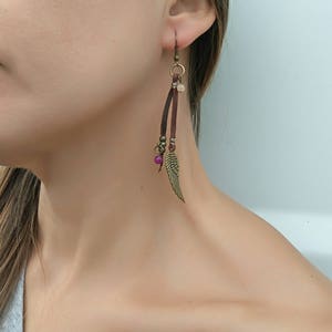 Hippie earrings, hippie jewelry, dangle leather earrings, gemstone earrings, earrings for women, Bohemian earrings, boho earrings, hippie