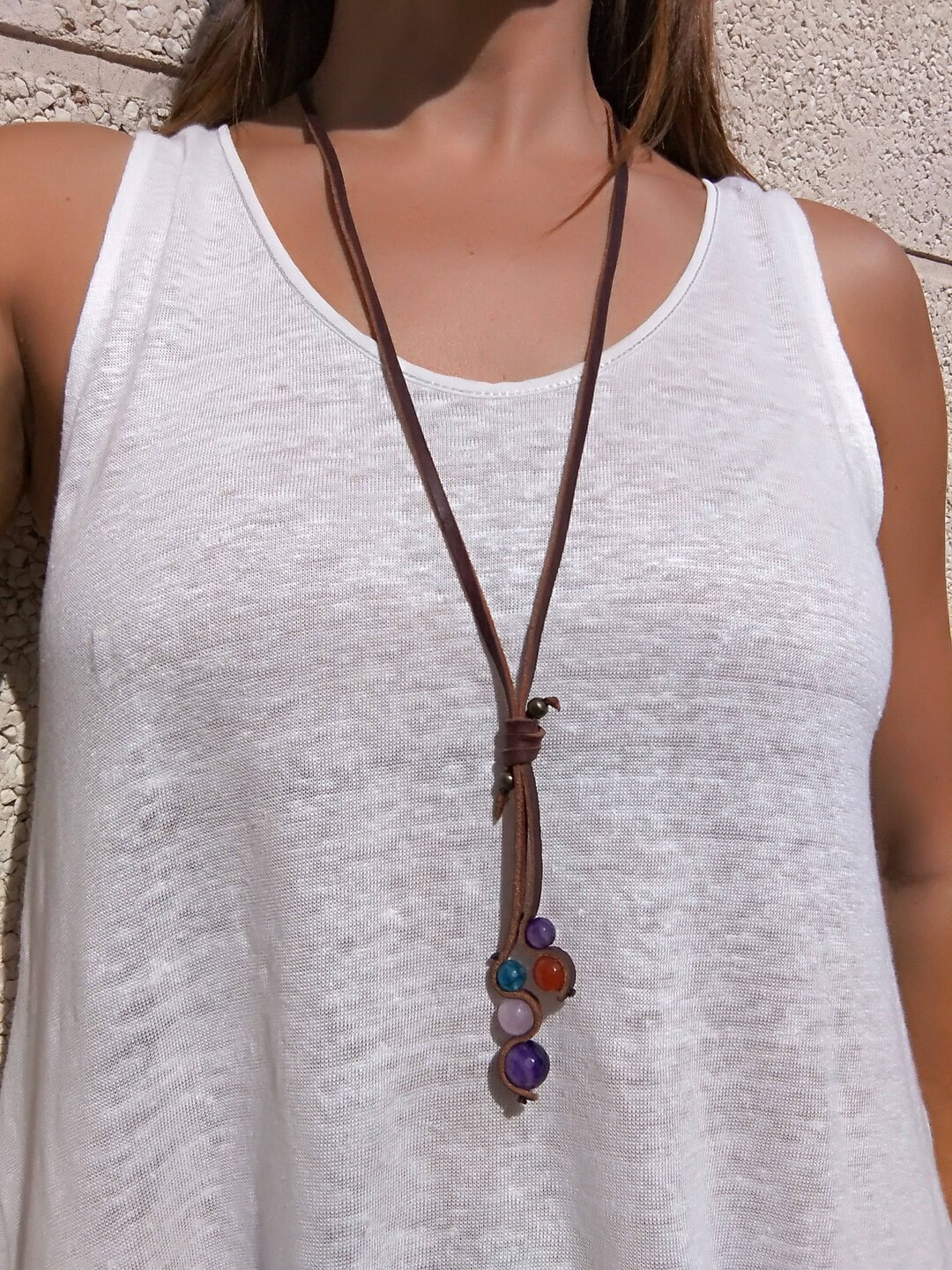 Leather boho necklace online