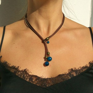 Edelstein Halskette, Lariat Kette, Boho Schmuck, Leder Halskette, Stein Kette, Halskette für Frau, Edelstein Schmuck, Boho Schmuck