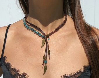 Joyería Boho, Collar para Mujer, Joyería Boho, Joyería Étnica, Collar de Cuero, Collar de Piedra, Collar de Mujer, Collar de Gemas, Hippie