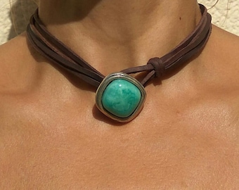 Turquoise Choker Necklace for Women Boho, Turquoise Bohemian Handmade Jewelry, EndiaDesign