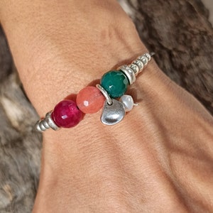 Edelstein-Armband für Frauen, Silberarmband, Lederarmband, Zamak-Armband, Boho-Armband, Boho-Schmuck, Boho-Armband, Endiadesign