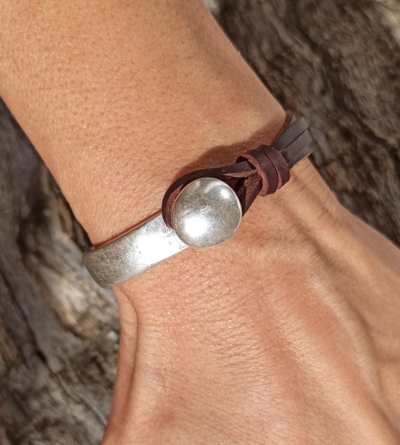 Womens leather and silver bracelets sale