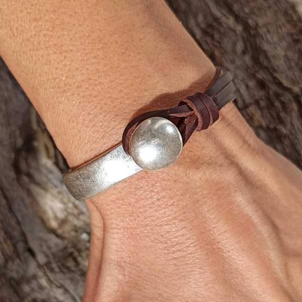 Pulseras de cuero para mujer, pulseras para uso diario, pulseras de plata, joyería para el día a día, pulseras de cuentas, pulseras de zamak, regalos para ella