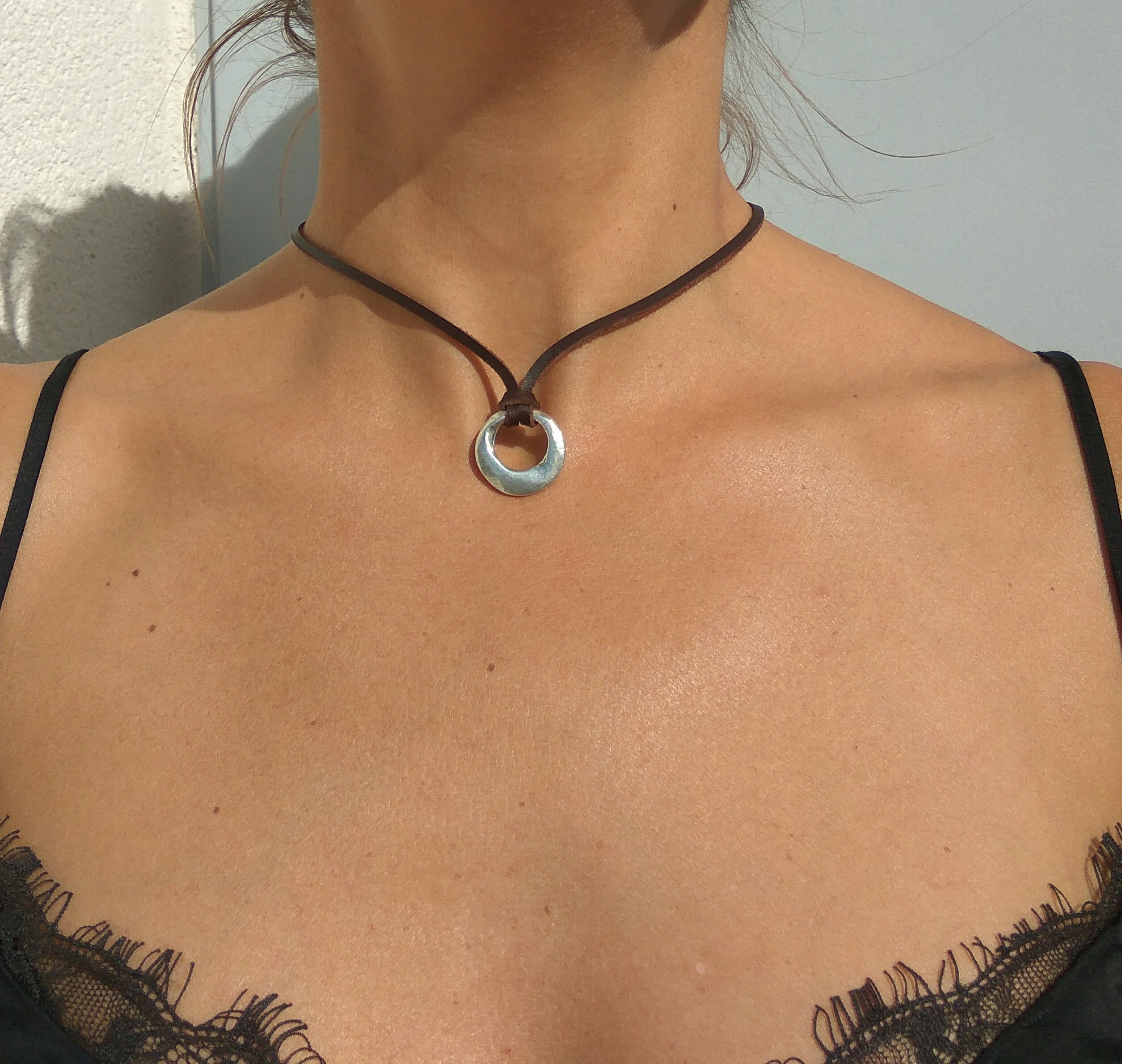 Ring Leather Necklace for Women, Choker for Women, Silver Plated Necklace, Leather  Choker, Boho Jewelry, Silver Jewelry, Silver Ring Choker - Etsy