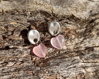 Pink Quartz Earrings for Women, Rose Quartz Earrings, Love Gifts, Friendship Earrings, Heart Earrings, Gem Earrings, Silver Earrings