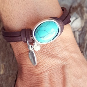 Turquoise Bracelet, Leather Bracelet for Women, Turquoise Jewelry, Silver Bracelets, Women Bracelets, Boho Jewelry, Bohemian Jewelry, Endia