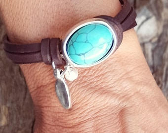 Turquoise Bracelet, Leather Bracelet for Women, Turquoise Jewelry, Silver Bracelets, Women Bracelets, Boho Jewelry, Bohemian Jewelry, Endia