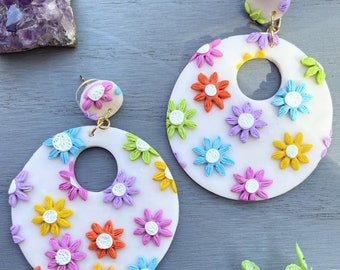 Brady Bunch inspired Polymer Clay Hoop Earrings