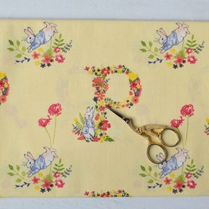 Peter Rabbit Beatrix Potter 100% Premium Cotton Flowers & Dreams Collection Pale Yellow Floral Letter image 1