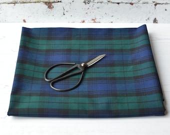 Tartan Cotton Print Black Watch Plaid Fabric Wide Scottish Checked Green Blue Home Decor