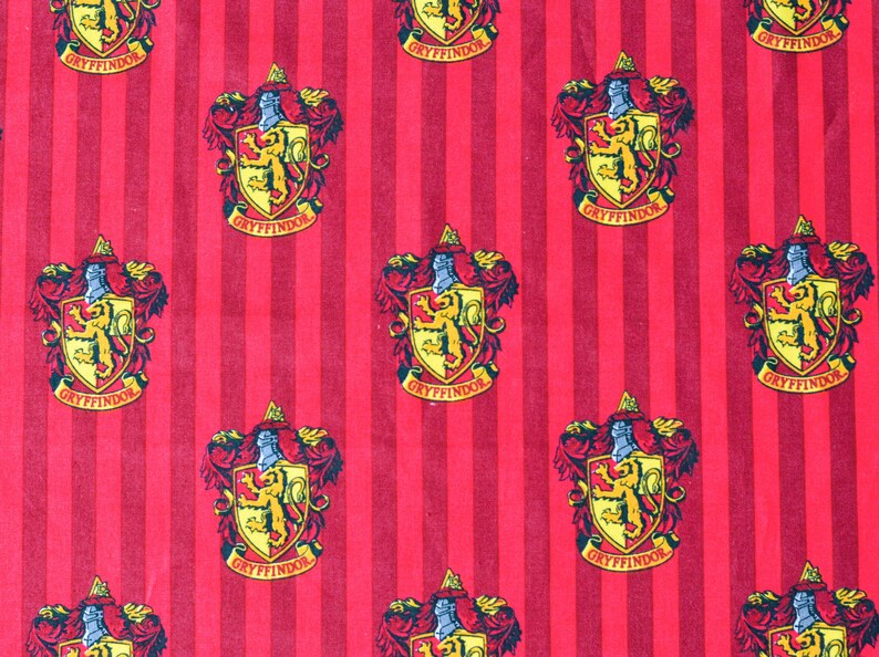 Harry Potter Fabric Hogwarts Houses Gryffindor House Crest Wizard Decor Childs Bedroom Red Striped Fabric Quilting Crafting Sewing Cotton