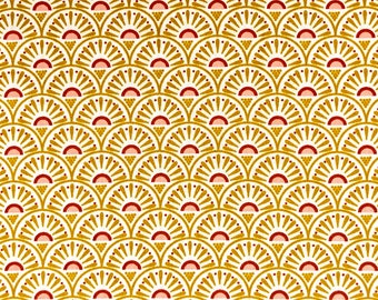 Retro Graphic Printed Fabric, Yellow, 100% Cotten OEKO-TEX