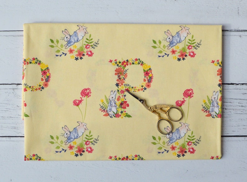 Peter Rabbit Beatrix Potter 100% Premium Cotton Flowers & Dreams Collection Pale Yellow Floral Letter image 2