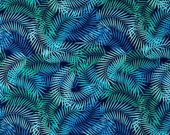Tropical Palm Print Cotton Poplin blue green Rose & Hubble OEKO-TEX