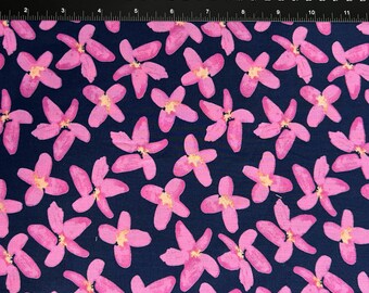 Daisy Print Cotton Fabric Premium Quality Supima Cotton Navy Blue Fuchsia Pink Floral Print Dress Fabric