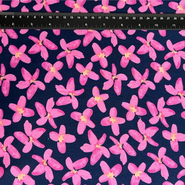 Daisy Print Cotton Fabric Premium Quality Supima Cotton Navy Blue Fuchsia Pink Floral Print Dress Fabric