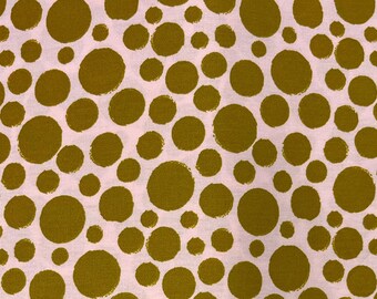 Polka Dot Print Premium Cotton or Cotton Coated Fabric Chartreuse Large Spots on a Pastel Pink Background Sold By The Metre