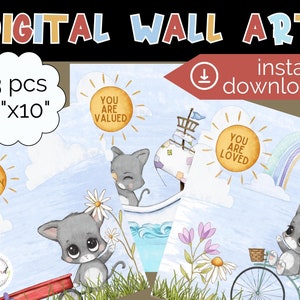 Digital Prints, Set Of 3 Playroom Prints, Playroom Wall Decor, Playroom Signs, Kids Playroom, Toddler Wall Decor, Kids Wall Decor, Kitty Cat