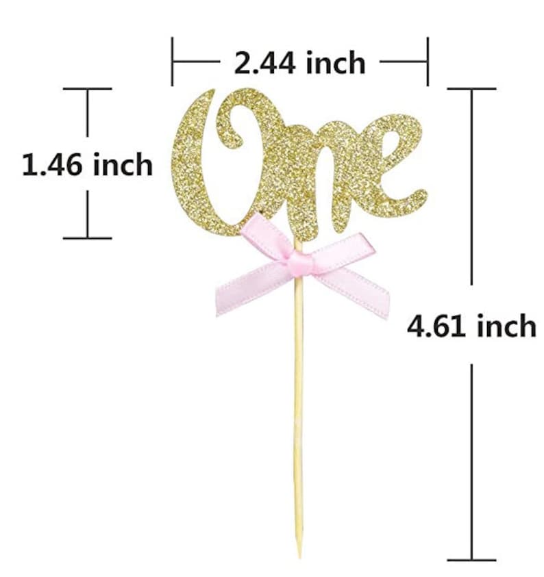 12 Gold Glitter One Cupcake Toppers With Bow - Etsy