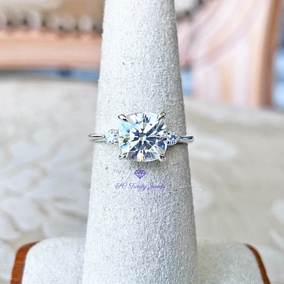 Knife Edge Engagement Ring  Cushion Cut Solitaire Moissanite Ring