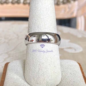 6mm Rhodium Plated Sterling Silver Wedding Band: Comfort Fit Dome Ring
