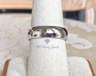 6mm Rhodium Plated Sterling Silver Wedding Band, Comfort Fit Dome Ring for Men or Women, Polished Finish, Multiple Sizes Available