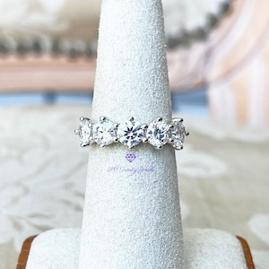 2.05 ctw Round Moissanite Ring, 5 Stone in Rhodium Plated Sterling Silver, Certified D Colorless, Anniversary Ring