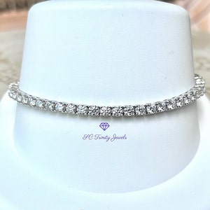 3mm Certified Moissanite Tennis Bracelet, D Colorless VVS1 Moissanite, 7,  6.5, or 6 Inch, Rhodium Plated Sterling Silver, Box Clasp Closure