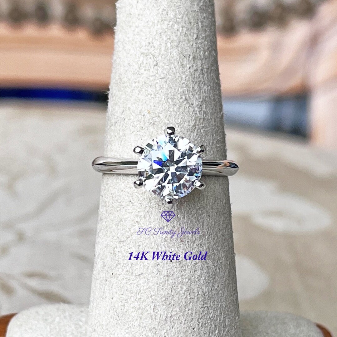 14k White Gold Rhodium Plated 6 Prong Knife Edge Design Etsy