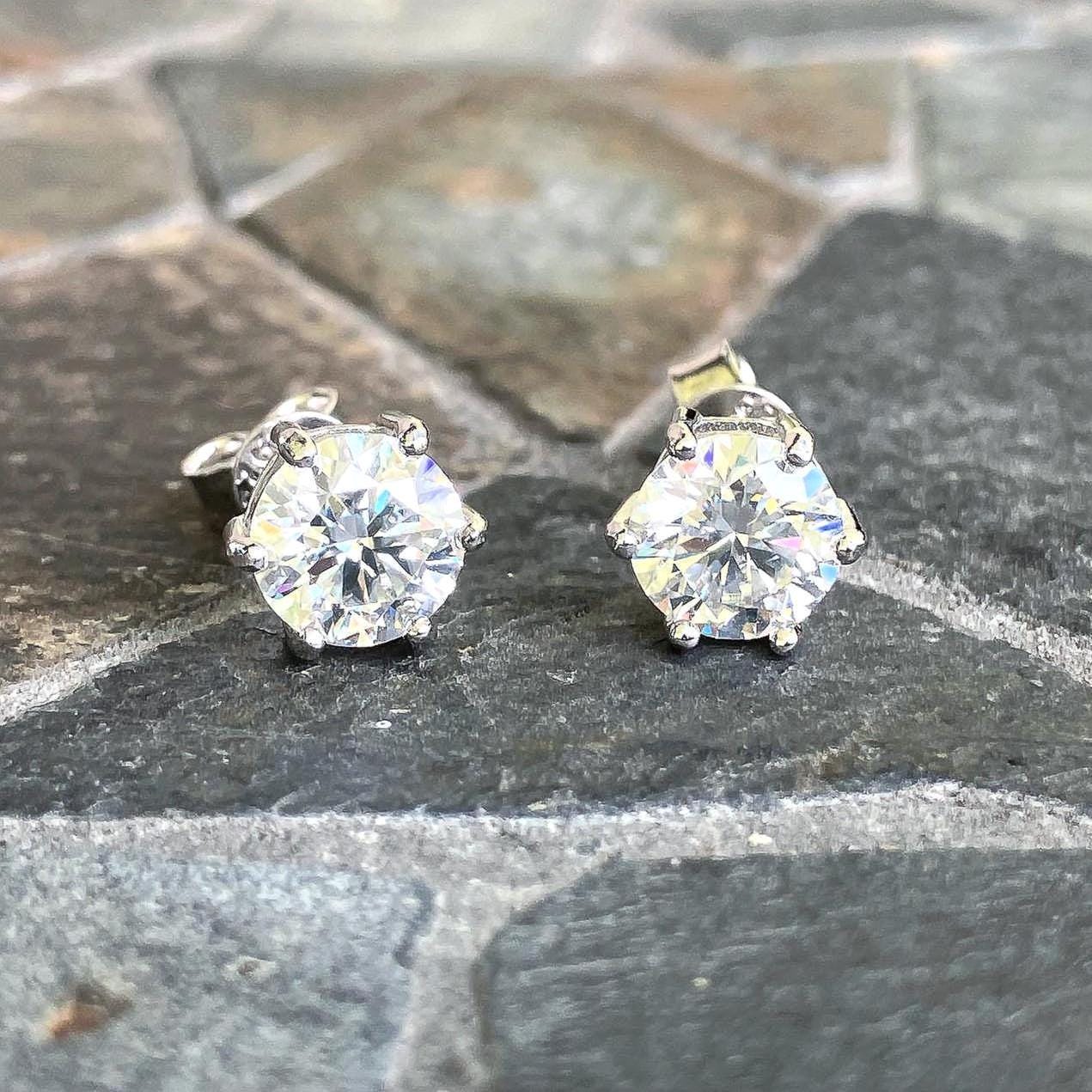 thumbnail image 2 of Marco's Jewelers 3 Ct Princess Cut Moissanite Stud Earrings – 14K Solid White Gold – GRA Certified – FL/D Color – Screw Back 2 of 5