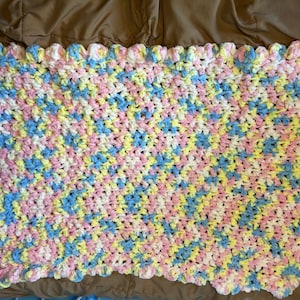 Pink Yellow Blue and White Crochet Baby Blanket