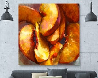PRINTABLE Peaches print, peaches wall art, peaches poster, fruit wall art, fruit still life, macro still life, printable still life