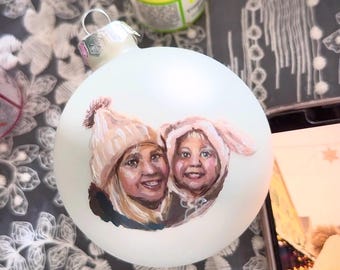 Hand-Painted Family Portrait Christmas Ornament • Glass Bubble Ornament • Rhinestone Decor • Custom Family Gift • Memorial Bauble