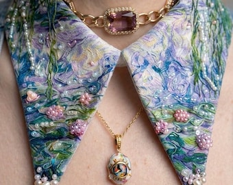 Monet Inspired Custom Hand-Painted & Beaded Detachable Collar – Made Just for You