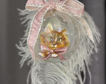 Handbemaltes Haustierporträt als Weihnachtsschmuck • Glaskugel-Ornament • Strass-Dekor • Individuelles Haustiergeschenk • Gedenkkugel für Hund und Katze