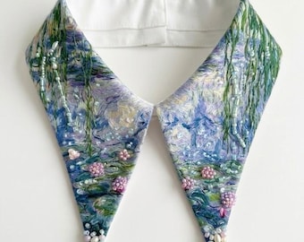 Monet Inspired Custom Hand-Painted & Beaded Detachable Collar – Made Just for You