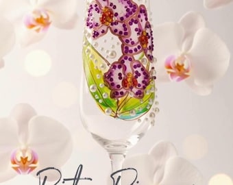 Vier handbemalte Champagnergläser mit Orchideen – Elegantes florales Hochzeitsgeschenk, luxuriöses Jubiläumsglas, romantische handgefertigte Flöte
