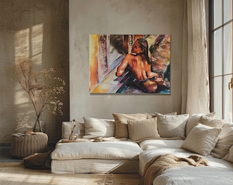 Ubud original painting, sun art, beach art, neutral colors painting, beige painting, abstract painting, female body painting